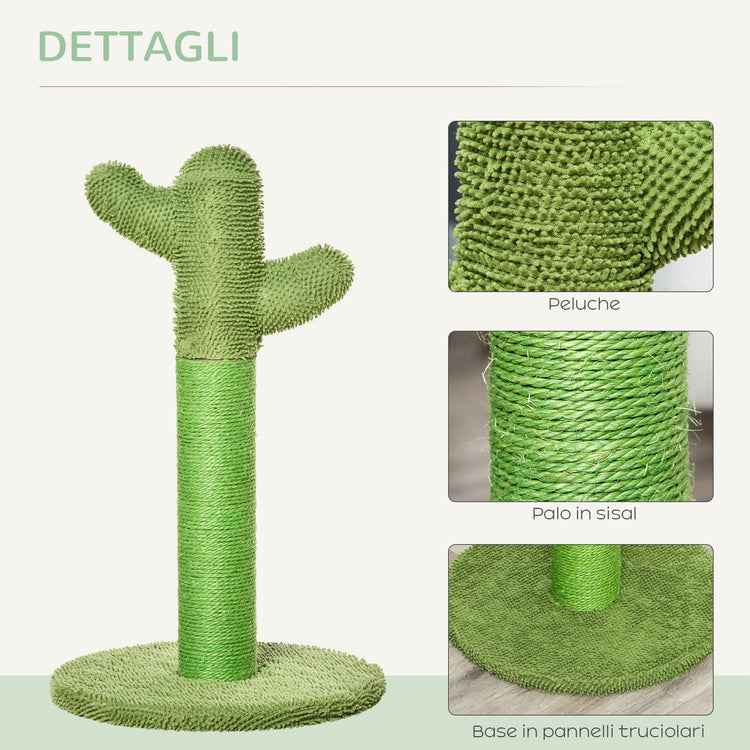 EasyComfort Albero Tiragraffi per Gatti a Forma di Cactus con Corde in Sisal, 40x40x65cm, Verde