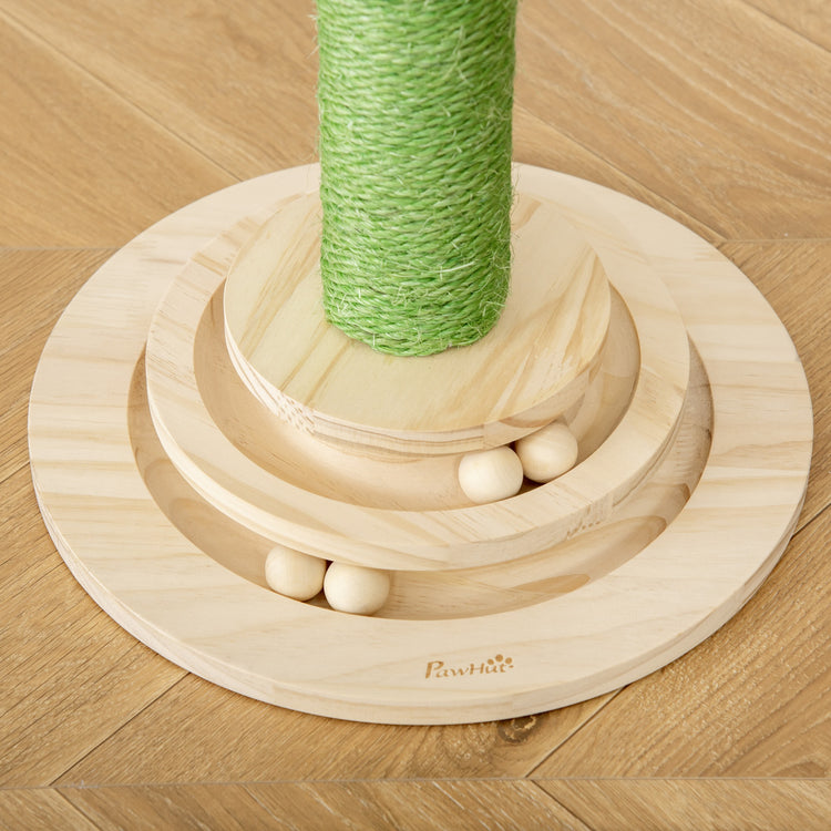 EasyComfort Albero Tiragraffi a Cactus per Gatti, Corda Sisal e Base con Palline in Legno, 32x32x60cm