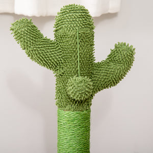 EasyComfort Albero Tiragraffi a Cactus per Gatti, Corda Sisal e Base con Palline in Legno, 32x32x60cm