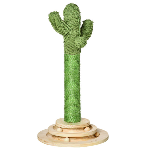 EasyComfort Albero Tiragraffi a Cactus per Gatti, Corda Sisal e Base con Palline in Legno, 32x32x60cm