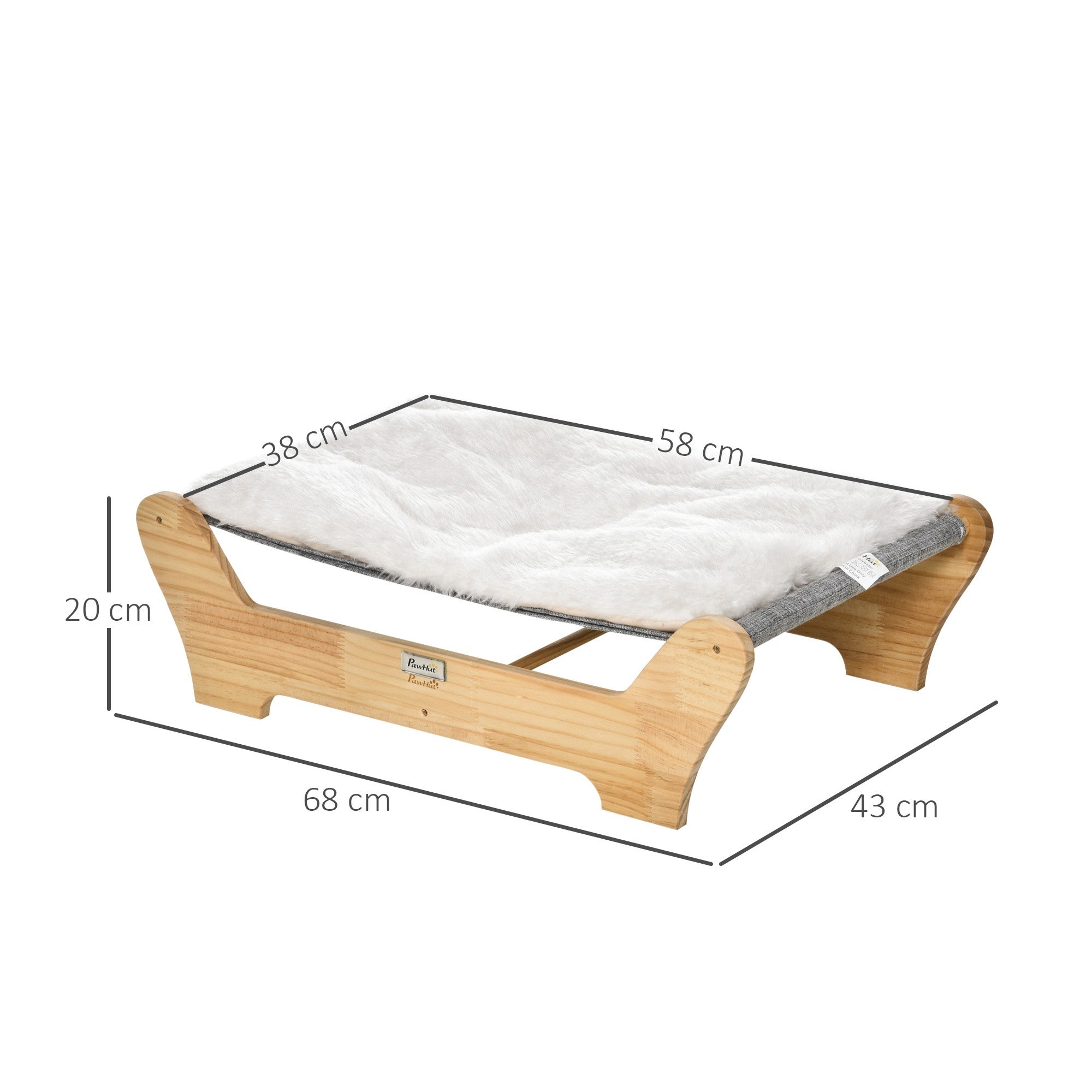 EasyComfort Cuccia per Gatti da Interno con Cuscino in Peluche Rimovibile e Telaio in Legno, 68x43x20cm - Bianco/Grigio