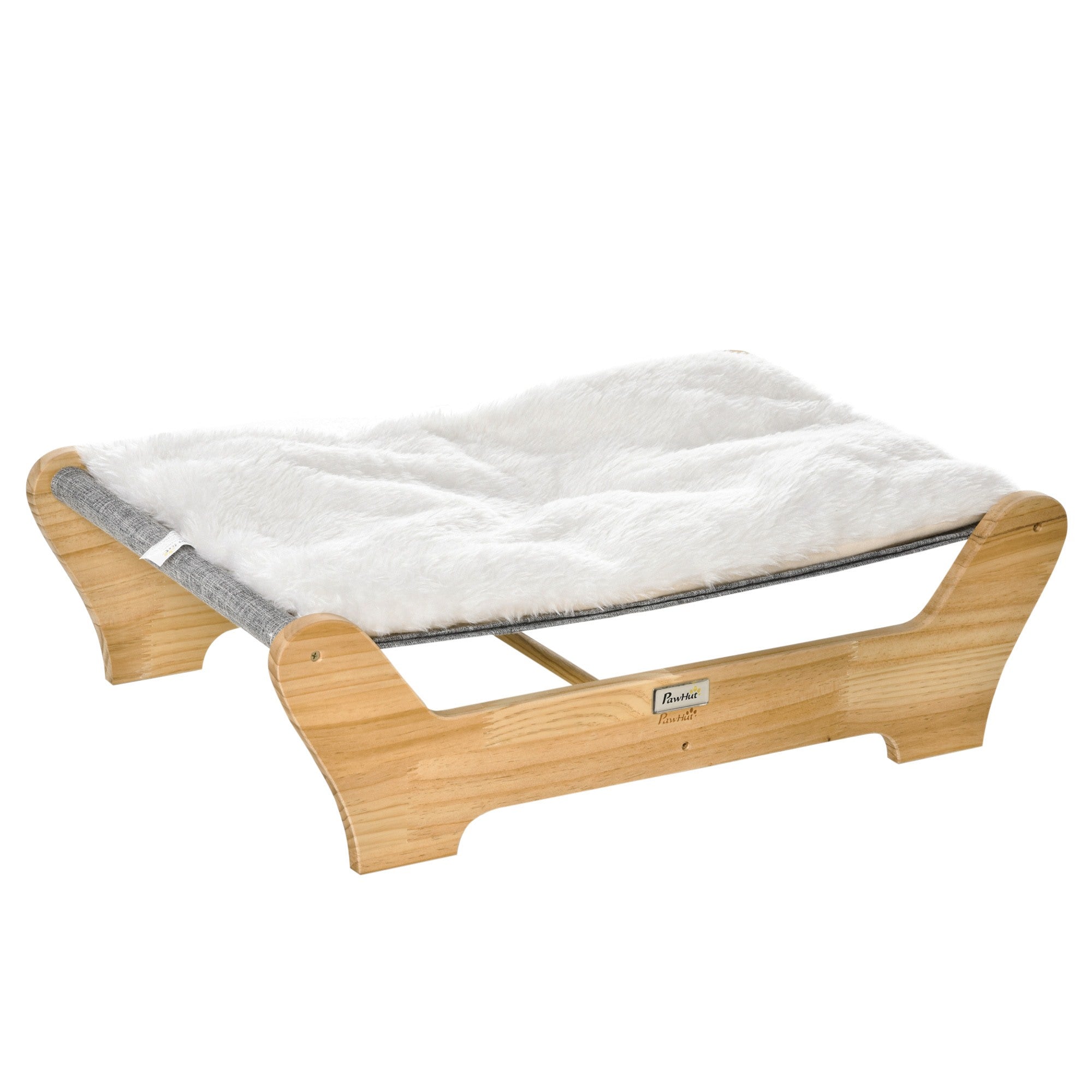 EasyComfort Cuccia per Gatti da Interno con Cuscino in Peluche Rimovibile e Telaio in Legno, 68x43x20cm - Bianco/Grigio