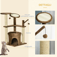 EasyComfort Tiragraffi per Gatti con Pali in Sisal, Casetta e Cuscino, Rivestimento in Peluche, Altezza 87cm