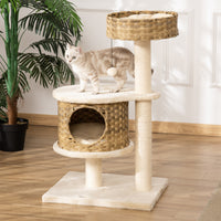 EasyComfort Albero Tiragraffi per Gatti Adulti e Gattini da 95cm Cuccia e Casetta per Gatti in Rattan e Pali in Sisal