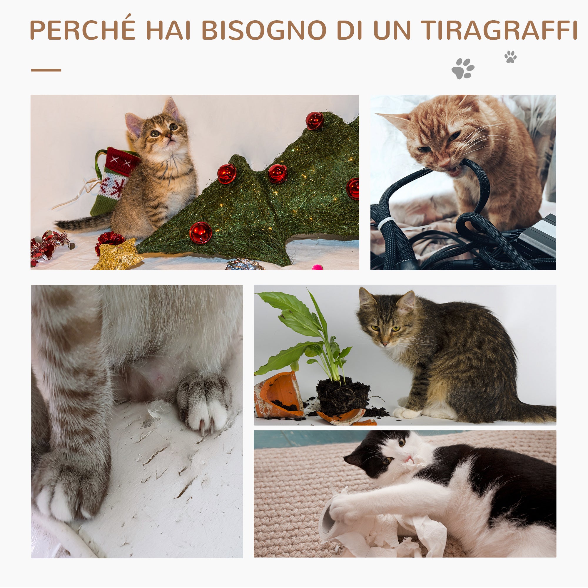 EasyComfort Albero Tiragraffi per Gatti Adulti e Gattini da 95cm Cuccia e Casetta per Gatti in Rattan e Pali in Sisal