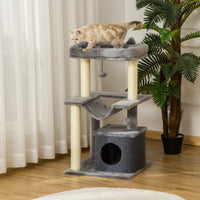 EasyComfort Albero Tiragraffi con Corde Sisal, Casetta e Amaca, Rivestimento Peluche e Feltro, Altezza 100cm, Grigio