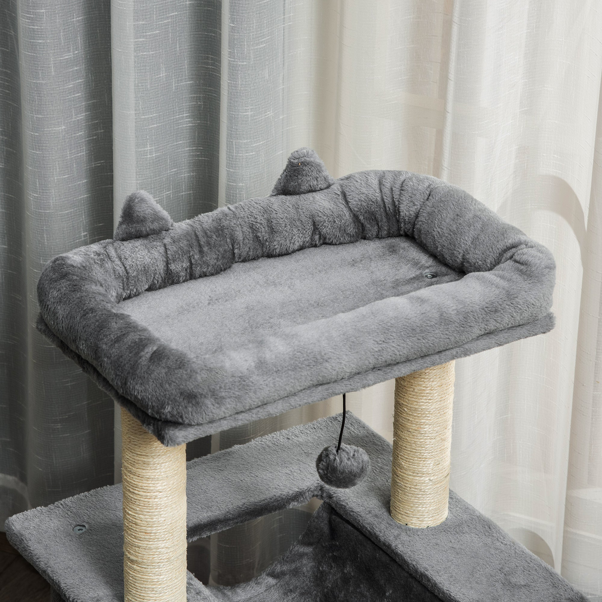 EasyComfort Albero Tiragraffi con Corde Sisal, Casetta e Amaca, Rivestimento Peluche e Feltro, Altezza 100cm, Grigio