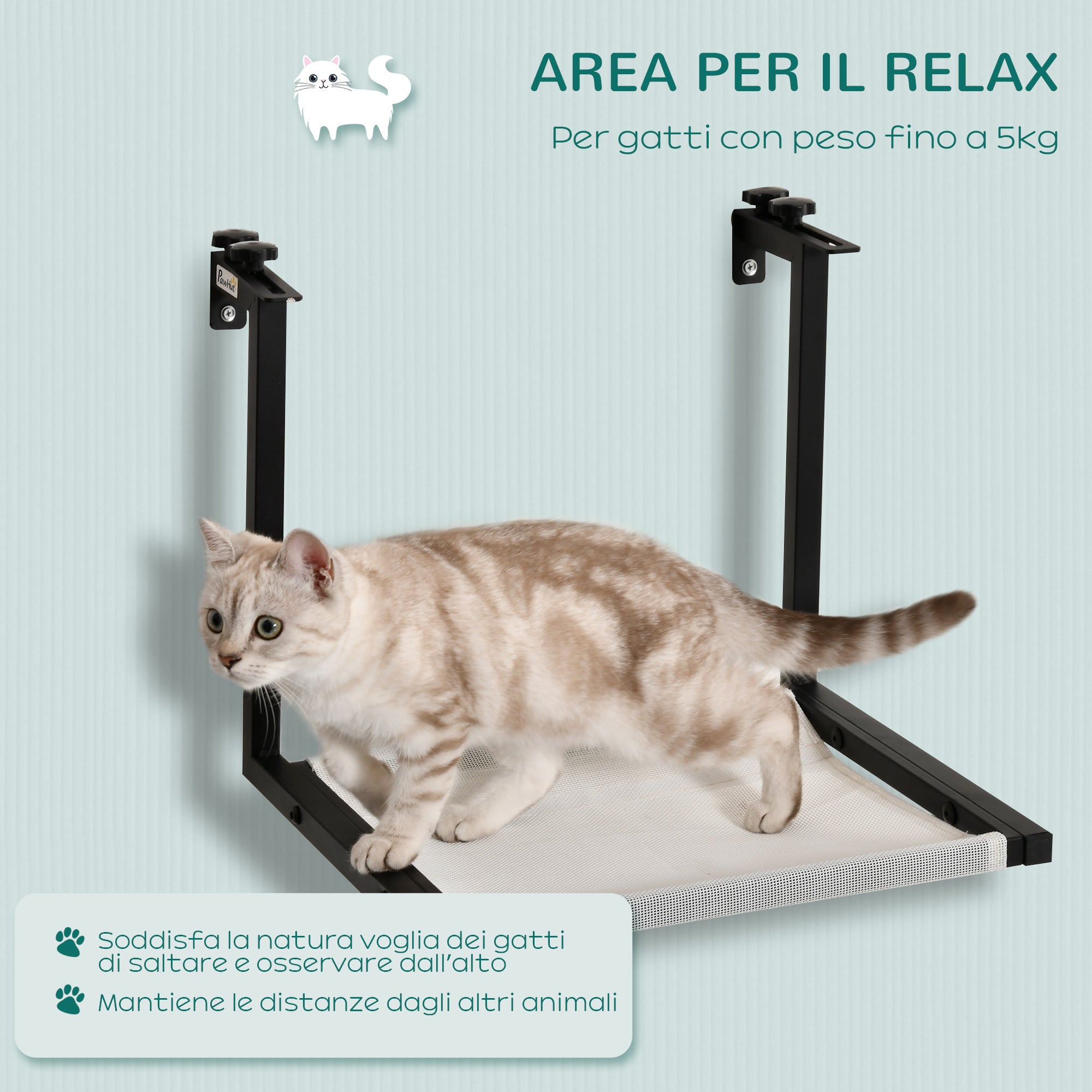 EasyComfort Mensola per Gatti da Parete in Acciaio, Lettino Amaca per Gatti Piccoli con Tessuto Traspirante per Interno - Nero