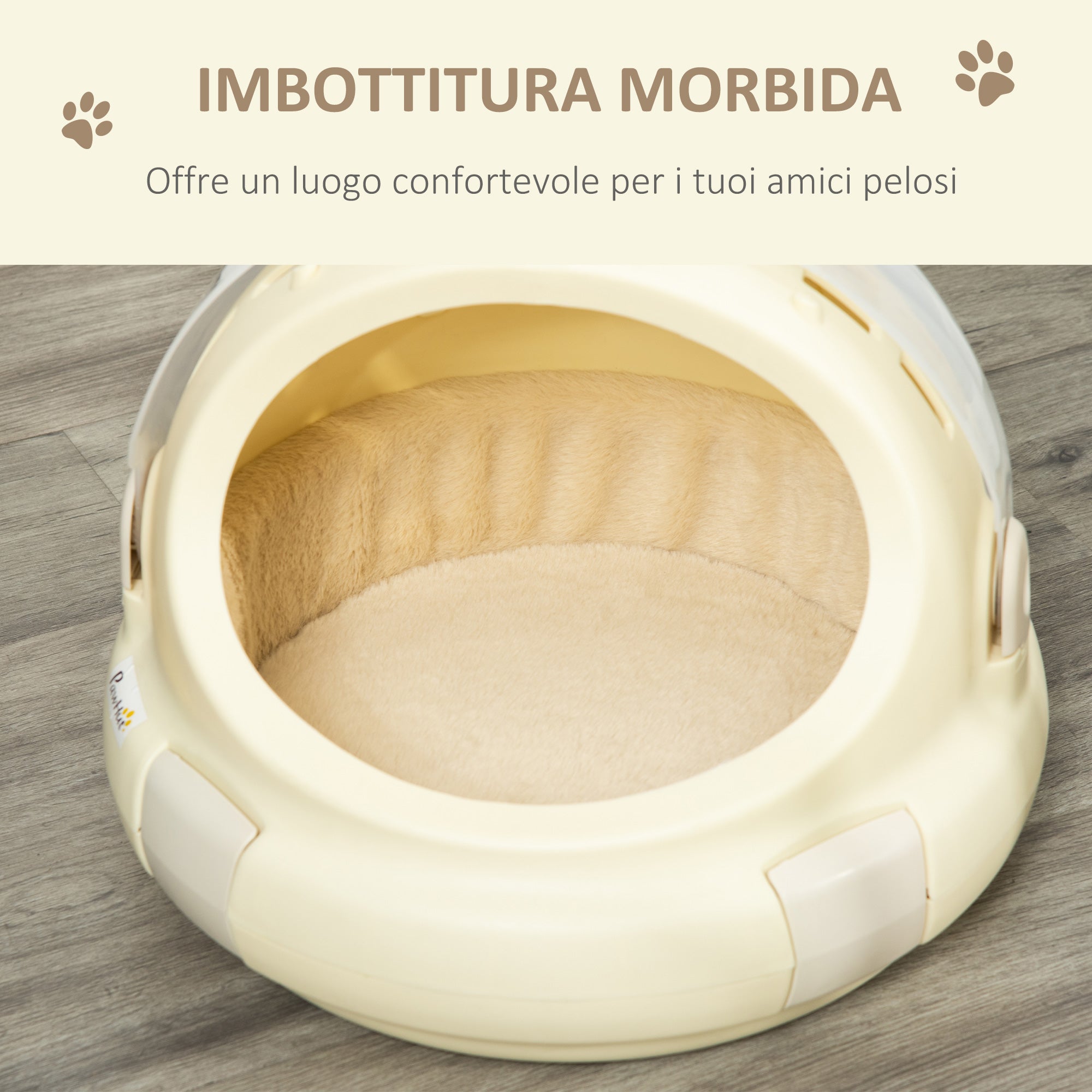 EasyComfort Trasportino Cuccia per Gatti Rotondo con Peluche Interno e Fermo, Φ41x35.2cm, Beige