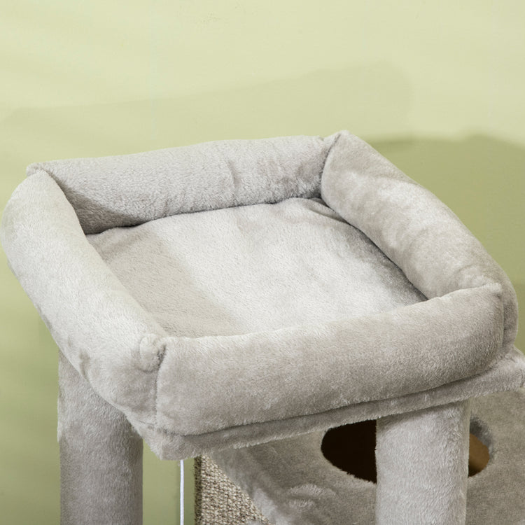 EasyComfort Tiragraffi per Gatti da 5kg max con Lettino e Pallina da Gioco, in Truciolato, Peluche e Sisal, 60x40x91 cm