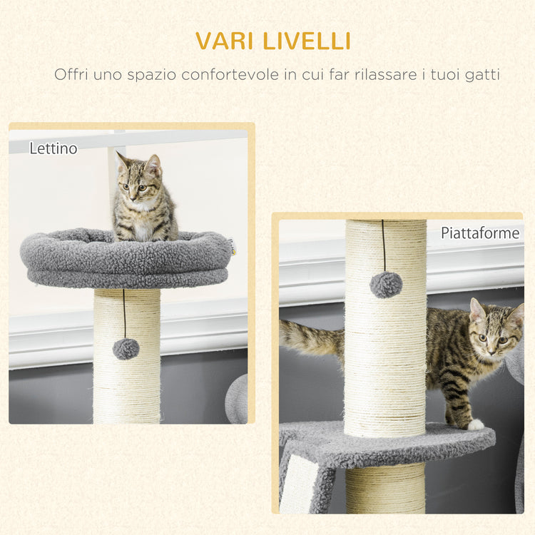 EasyComfort Torre per Gatti Tiragraffi con Palline e Posatoi, in Truciolato, Sisal e Finto Vello d'Agnello, 48x48x92 cm