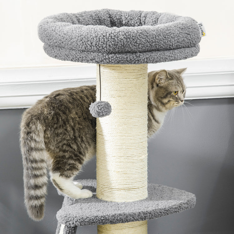 EasyComfort Torre per Gatti Tiragraffi con Palline e Posatoi, in Truciolato, Sisal e Finto Vello d'Agnello, 48x48x92 cm