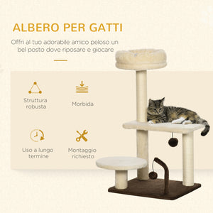 EasyComfort Albero Tiragraffi per Gatti con Palo in Sisal, Posatoio e Palline da Gioco, in Truciolato e Peluche, 44x38x74 cm