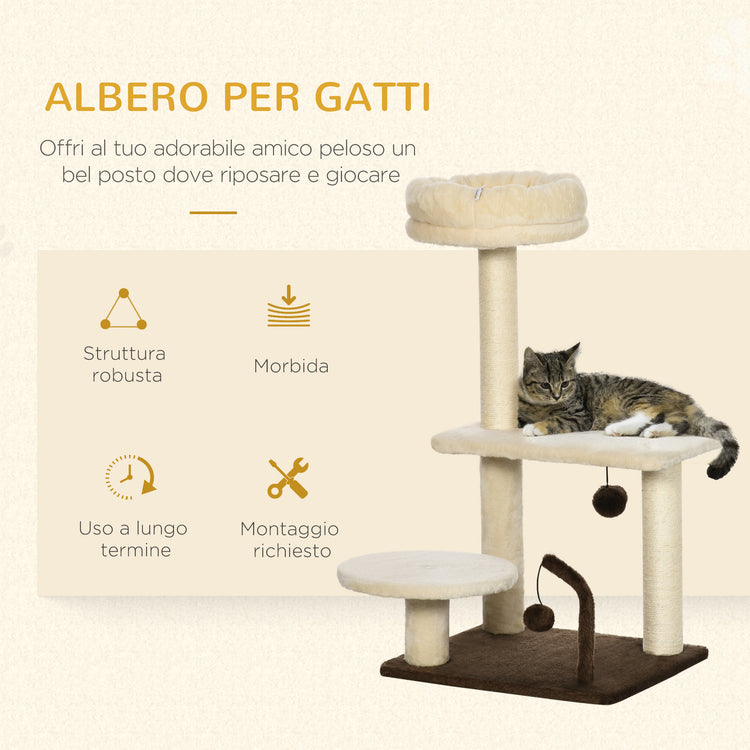 EasyComfort Albero Tiragraffi per Gatti con Palo in Sisal, Posatoio e Palline da Gioco, in Truciolato e Peluche, 44x38x74 cm