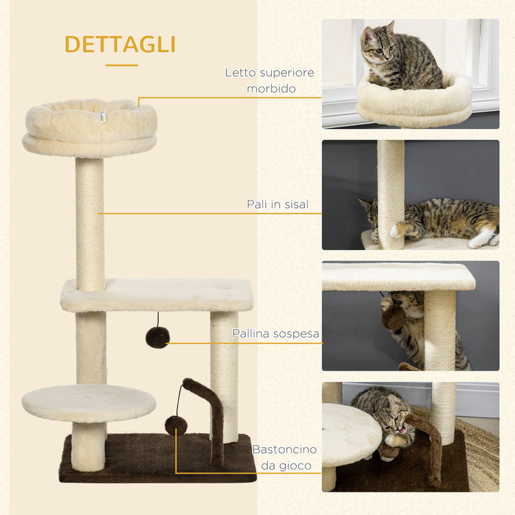 EasyComfort Albero Tiragraffi per Gatti con Palo in Sisal, Posatoio e Palline da Gioco, in Truciolato e Peluche, 44x38x74 cm