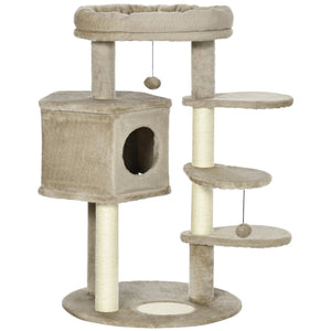 EasyComfort Albero Tiragraffi per Gatti con Pali in Sisal, Lettino, Casetta e Piattaforme, 55x55x94 cm, Marrone