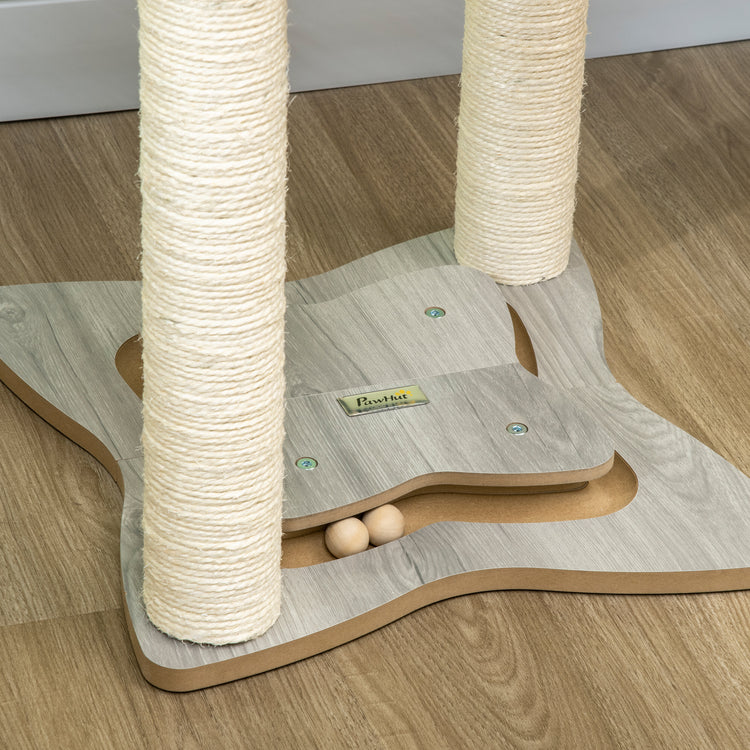 EasyComfort Tiragraffi per Gatti con Amaca in Peluche, Base in Legno con Gioco e Pali in Sisal, 53.55x53.5x66cm, Grigio