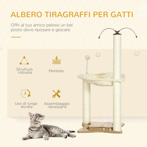 EasyComfort Albero Tiragraffi per Gatti max 5kg con Amaca, Palline da Gioco e Pali in Sisal, 53.5x53.5x90 cm, Beige