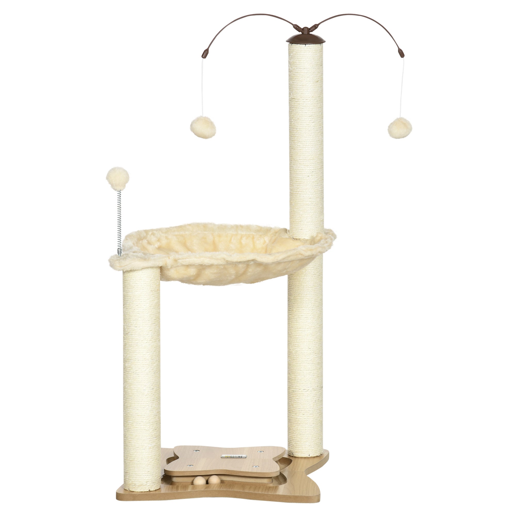 EasyComfort Albero Tiragraffi per Gatti max 5kg con Amaca, Palline da Gioco e Pali in Sisal, 53.5x53.5x90 cm, Beige