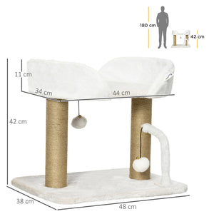 Easycomfort Torre per Gatti max 5kg in Truciolato con Tiragraffi e Palline Giocattolo, 48x38x42 cm, Giallo e Bianco