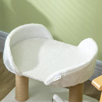 Easycomfort Torre per Gatti max 5kg in Truciolato con Tiragraffi e Palline Giocattolo, 48x38x42 cm, Giallo e Bianco