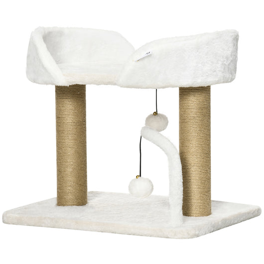 Easycomfort Torre per Gatti max 5kg in Truciolato con Tiragraffi e Palline Giocattolo, 48x38x42 cm, Giallo e Bianco