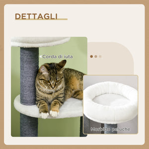 Easycomfort Albero per Gatti con Lettino, Casetta e Tiragraffi, 55.5x30.5x98 cm, Bianco