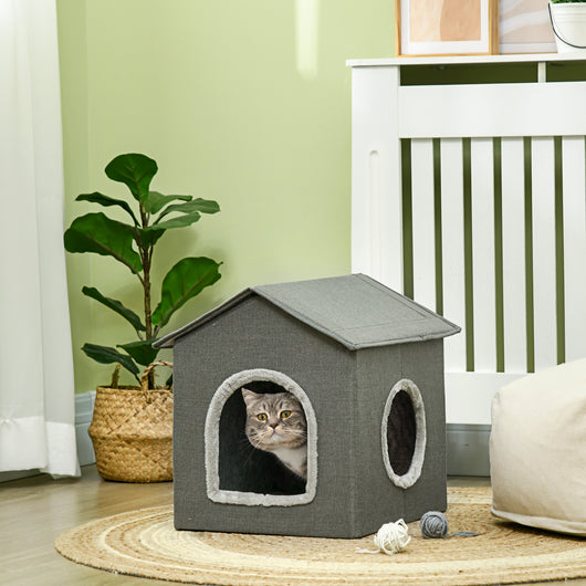 Easycomfort Casetta per Gatti con Cuscini Lavabili 2 entrate, 39x43.5x40.5cm Grigio