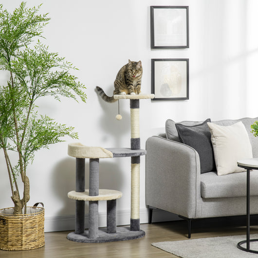 EasyComfort Albero Tiragraffi per Gatti a 3 Livelli con Pali in Sisal e Altezza 105cm, Grigio