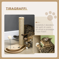 EasyComfort Tiragraffi per Gatti 4kg max in Truciolato e Iuta con Palline da Gioco Incluse, 35x23x40 cm, color Rovere