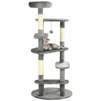 Easycomfort Albero Tiragraffi per Gatti con Pali in Sisal, Lettino con Cuscino e Pallina, Ø60x136cm, Grigio