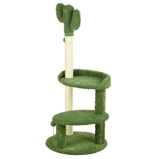 Easycomfort Albero per Gatti a forma di Cactus con Tiragraffi e 2 Palline da Gioco, 35x31x55.5 cm, Verde e Bianco