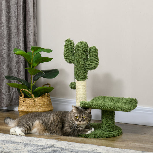 Easycomfort Albero per Gatti a forma di Cactus con Tiragraffi e Pallina da Gioco, 35x31x55.5 cm, Verde e Bianco