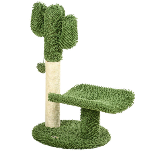 Easycomfort Albero per Gatti a forma di Cactus con Tiragraffi e Pallina da Gioco, 35x31x55.5 cm, Verde e Bianco