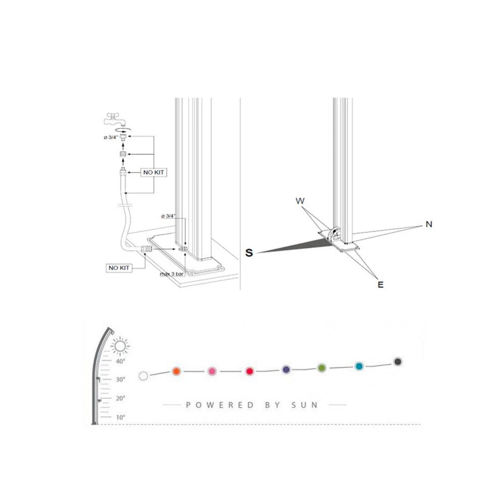 Doccia Solare da Giardino 40L Miscelatore Arkema Dada Grigio Antracite Inox