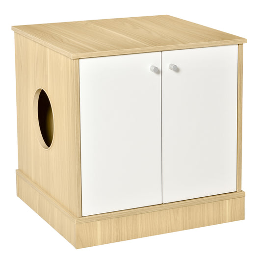 EasyComfort Mobile Lettiera per Gatti con 2 Ante e Ripiano Interno Estraibile in Legno, 60x55x62.5cm - Legno/Bianco