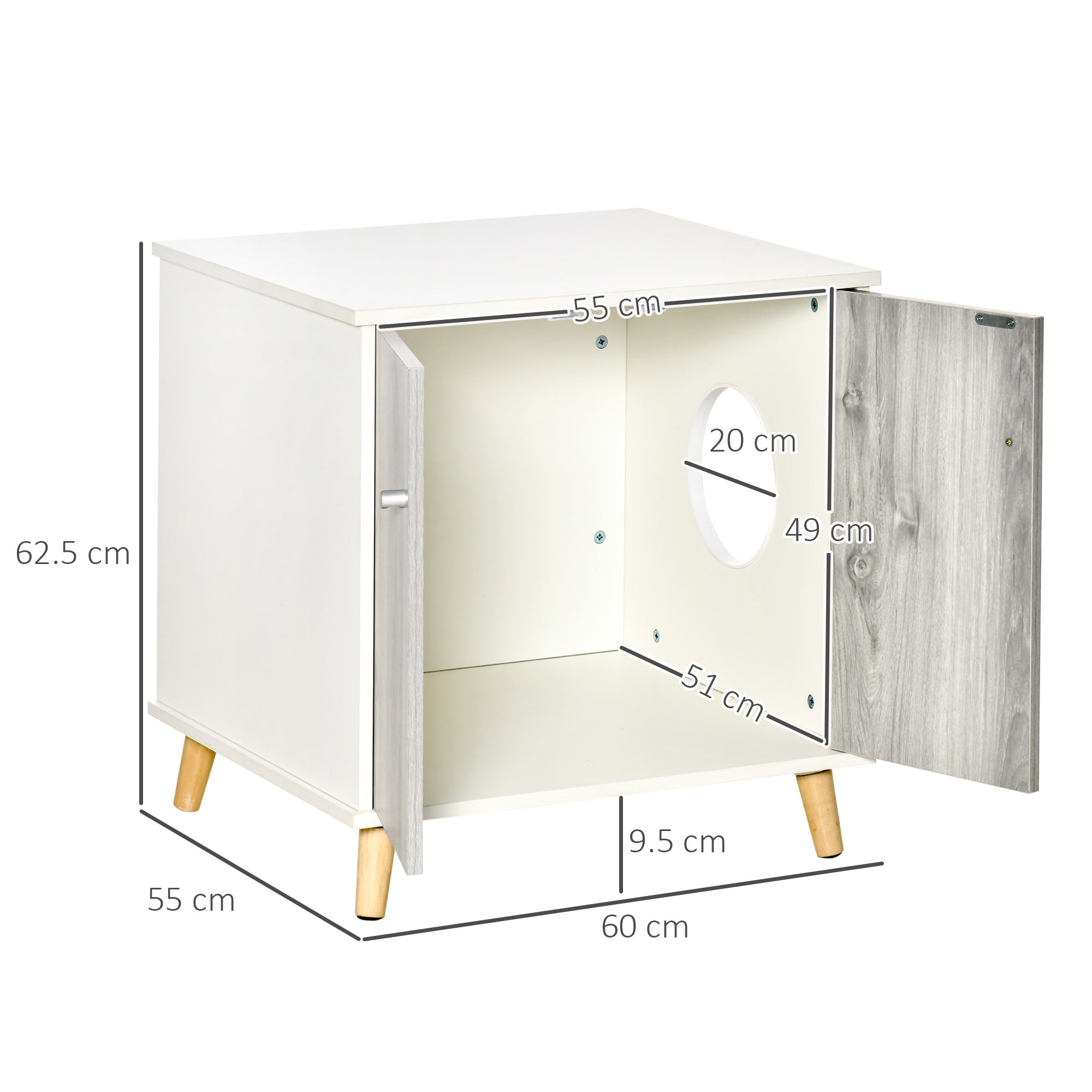 Mobile Lettiera per Gatti 60x55x62,5 cm in Legno Bianco e Grigio