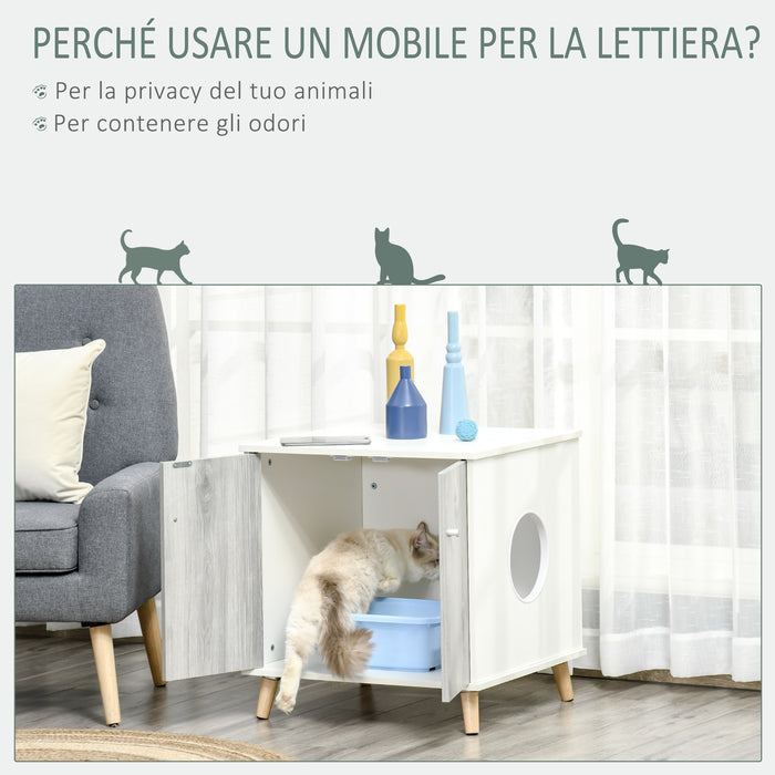 EasyComfort Mobile Lettiera per Gatti Fino 5.5kg con Foro d'Ingresso Laterale, 60x55x62.5cm - Bianco e Grigio