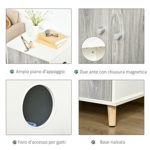 EasyComfort Mobile Lettiera per Gatti Fino 5.5kg con Foro d'Ingresso Laterale, 60x55x62.5cm - Bianco e Grigio