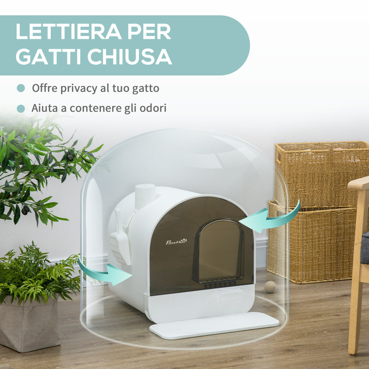 EasyComfort Lettiera per Gatti Chiusa con Filtri, Paletta e Vassoio Removibile, Struttura in PP, 43x44x47 cm, Bianca e Nera