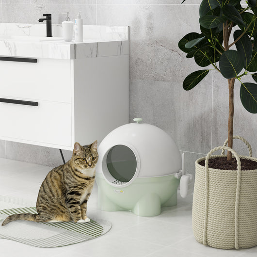 Easycomfort Lettiera per Gatti 4kg max con Paletta in PP e PC, 53x51x48cm, Bianca e Verde