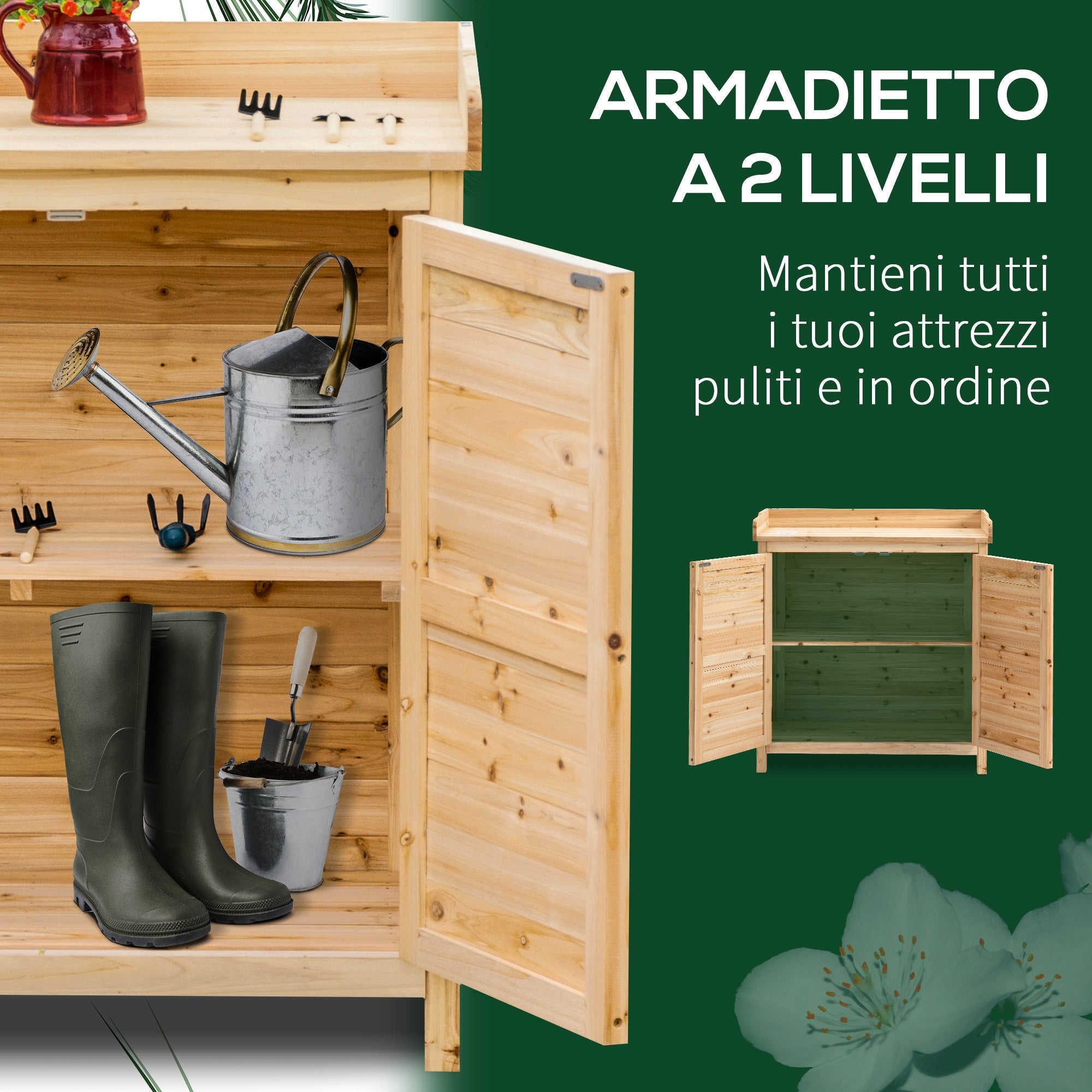 Armadietto da Giardino 2 Ante 83x40x92 cm in Legno di Abete Naturale