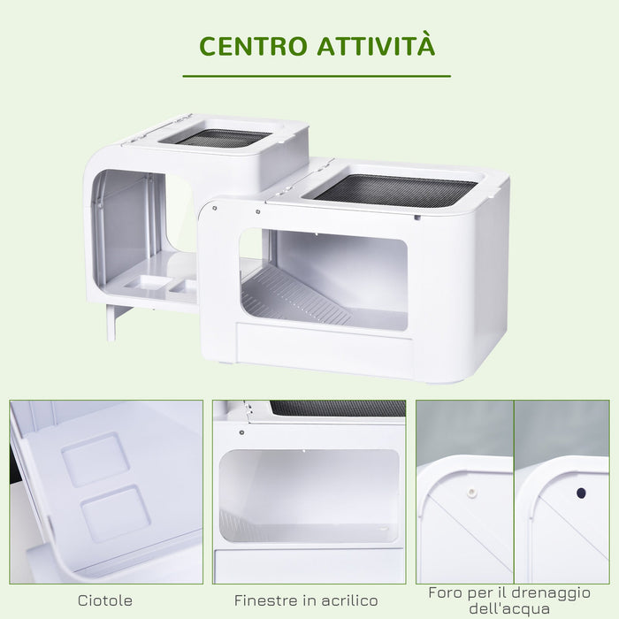 Terrario per Tartarughe d'Acqua 47x28x25 cm 2 Piattaforme Apribili Bianco