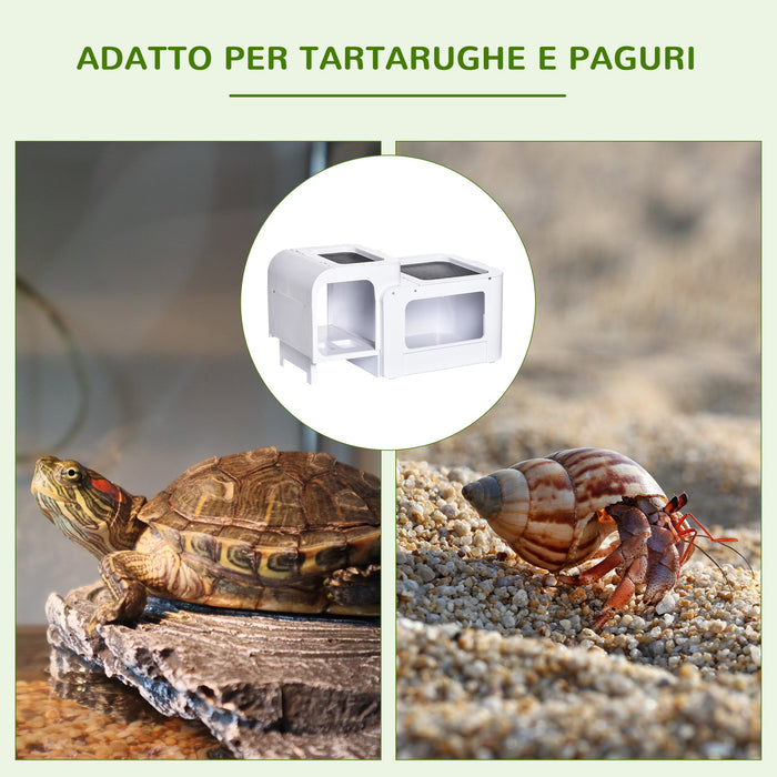 Terrario per Tartarughe d'Acqua 47x28x25 cm 2 Piattaforme Apribili Bianco