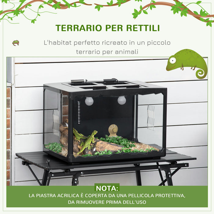 Terrario per Tartarughe di Terra 60x40x40,5 cm con Termometro 18-34° Nero