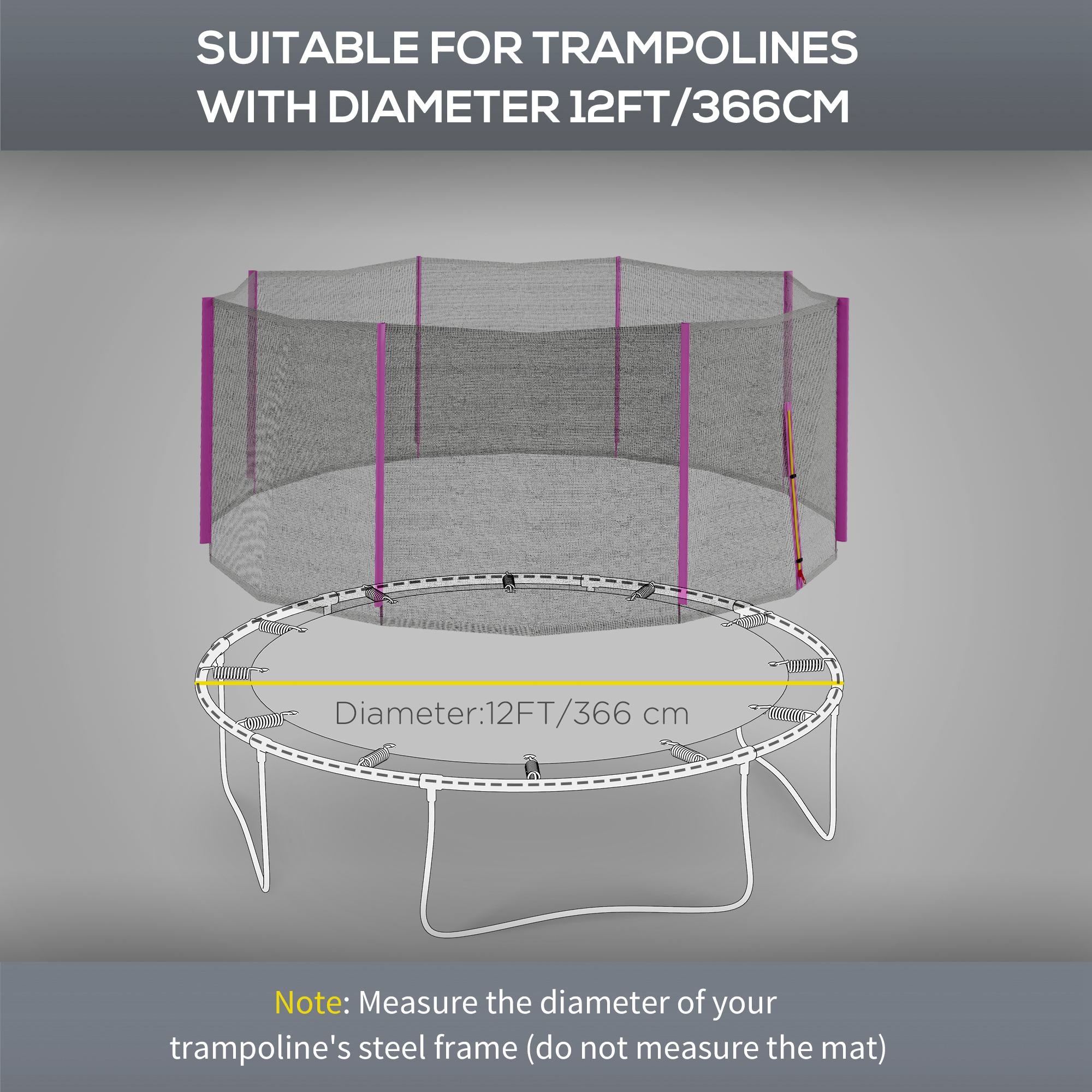 Rete di Protezione per Trampolini a 6 Pali con Ingresso con Cerniera Ø366x180 cm in PE Nero e Rosa