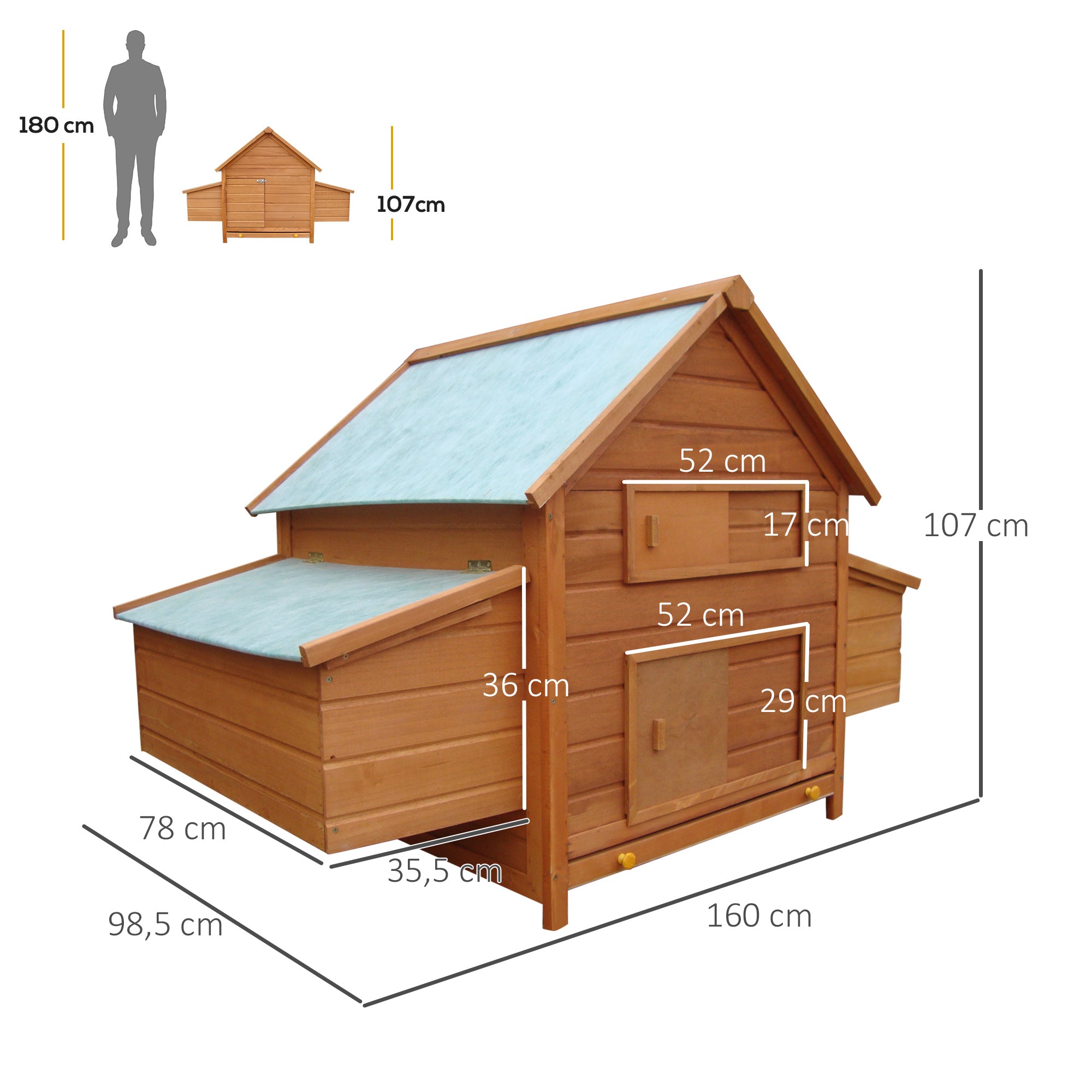 EASYCOMFORT  Pollaio da Giardino Gabbia per Galline in Abete, Legno e Verde, 160x98.5x107cm