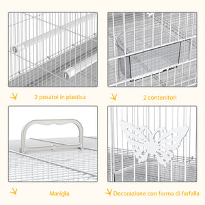 EasyComfort Gabbia per Uccelli in Metallo con Posatoi, Ciotole per Cibo e Maniglia, 60x41x41cm