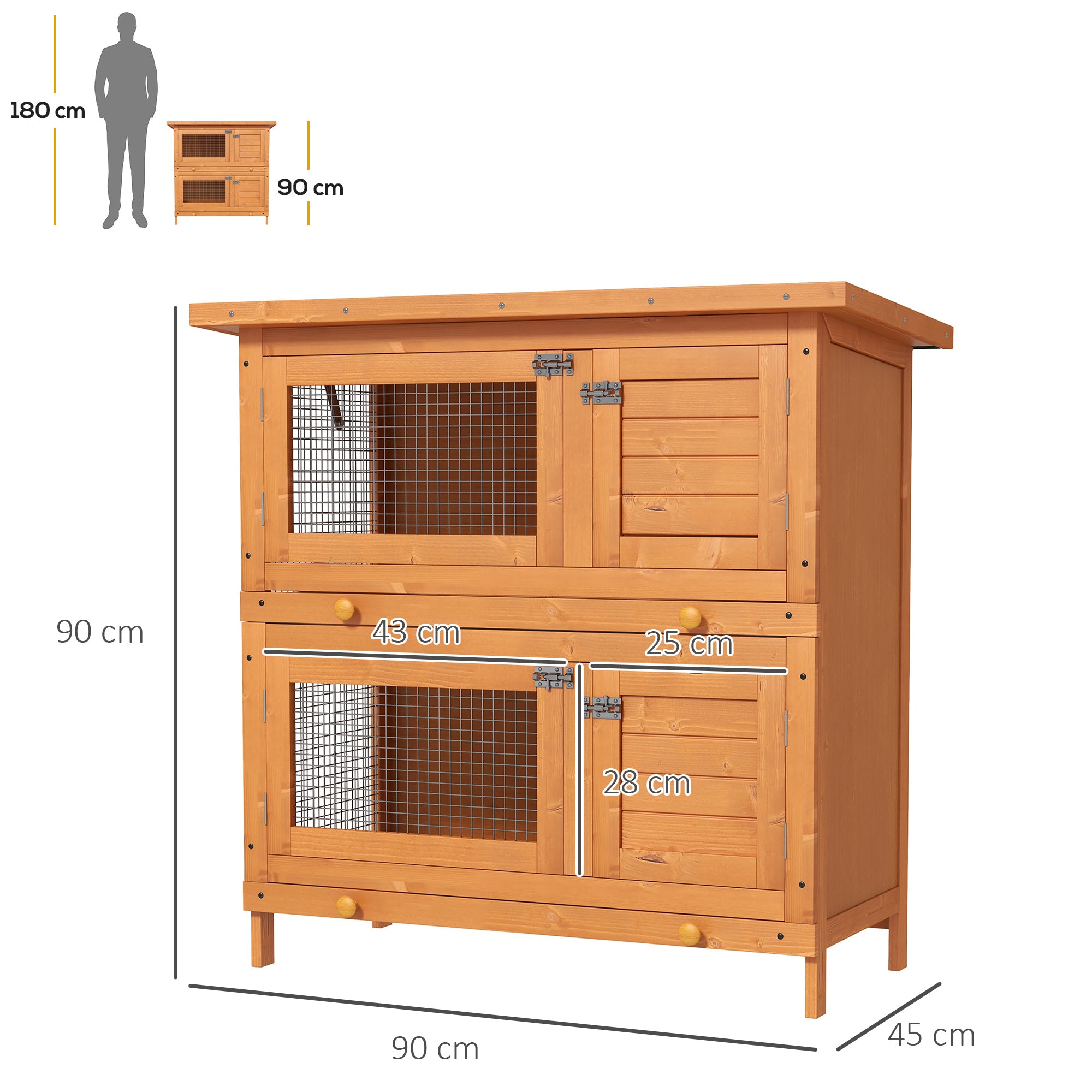 Easycomfort Gabbia a Due Piani per Conigli, Conigliera da Esterno in Legno di Abete, 90x45x90 cm, Legno e Verde