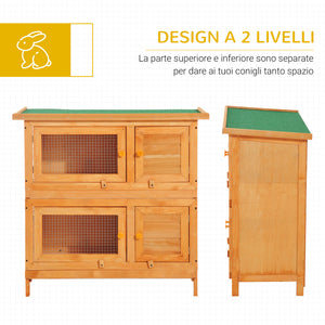 Easycomfort Gabbia a Due Piani per Conigli, Conigliera da Esterno in Legno di Abete, 90x45x90 cm, Legno e Verde